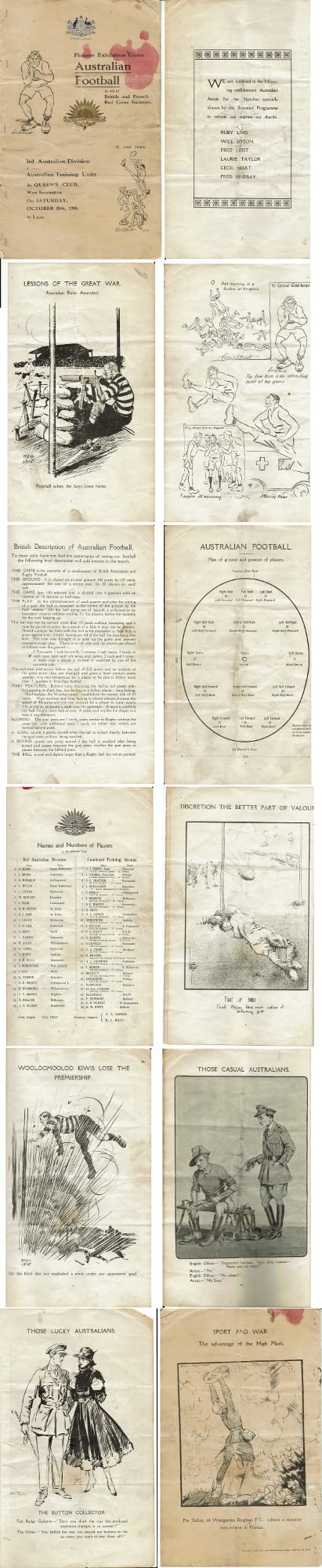 Pioneer Exhibition Game 1916 London AFL Football Record