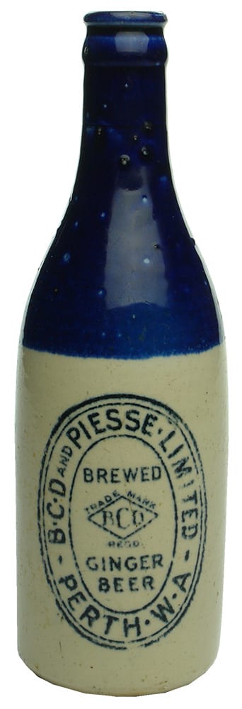 BCD Piesse Blue Top Perth Ginger Beer Bottle