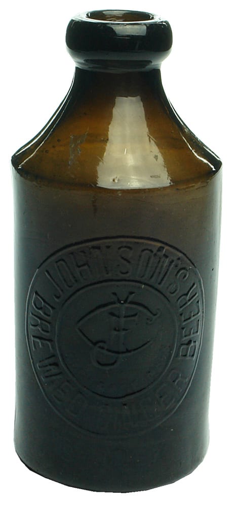 Johnson's Sydney Black Glass Dump Ginger Beer Bottle