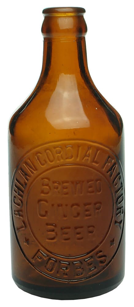 Lachlan Cordial Factory Forbes Amber Glass Ginger Beer Bottle