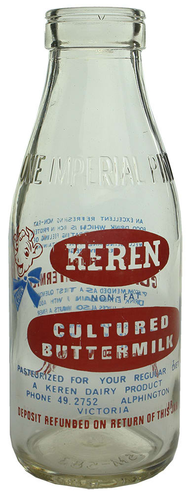 Keren Cultured Buttermilk Alphington Advertising Milk Bottle