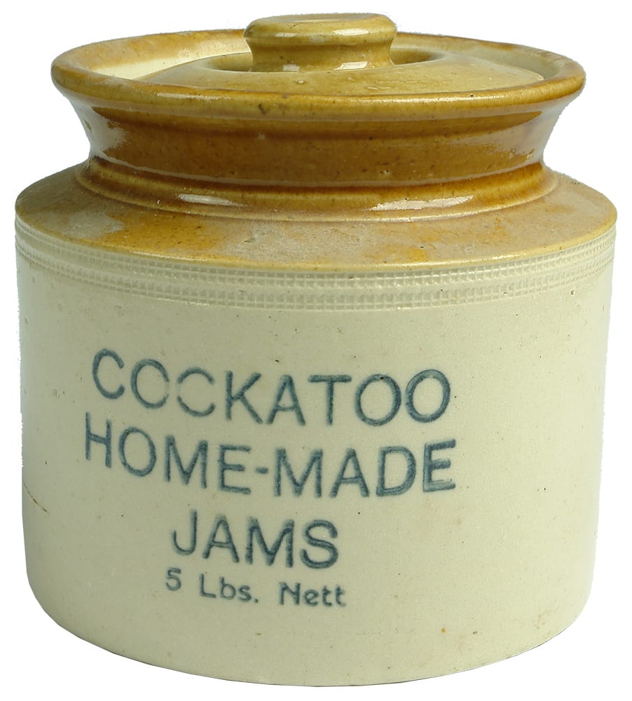 Cockatoo Home Made Jams Stoneware Crock