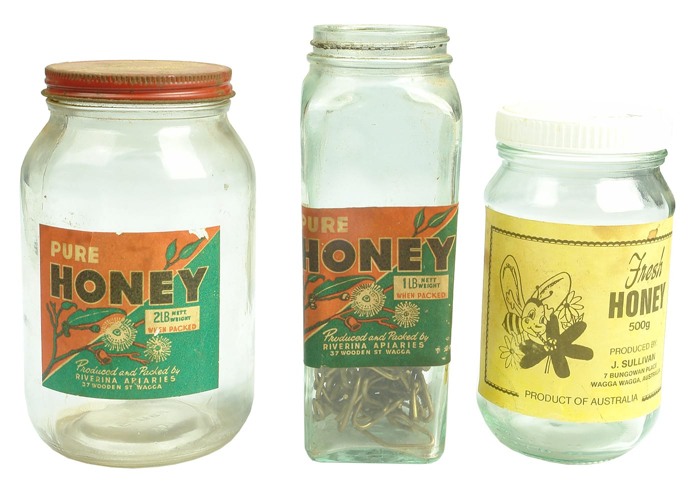 Vintage Labelled Wagga Honey Jars