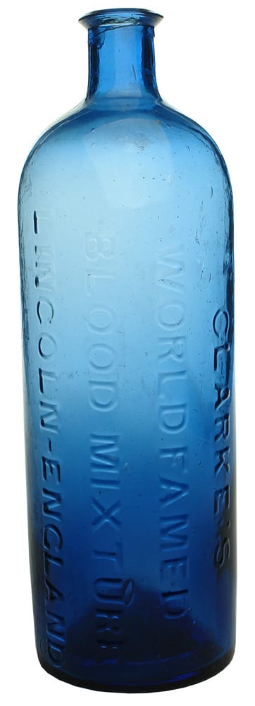 Clarkes Blooc Mixture Lincoln Blue Glass Bottle