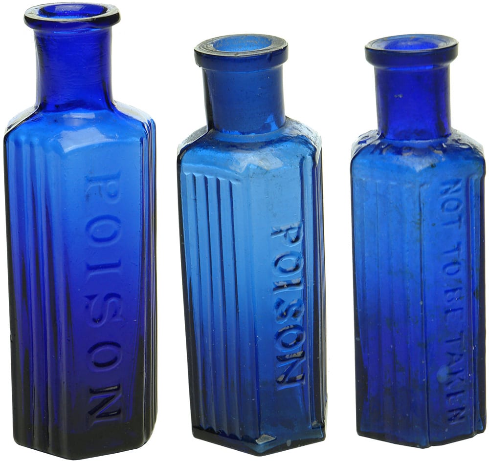 Old Blue Poison Bottles
