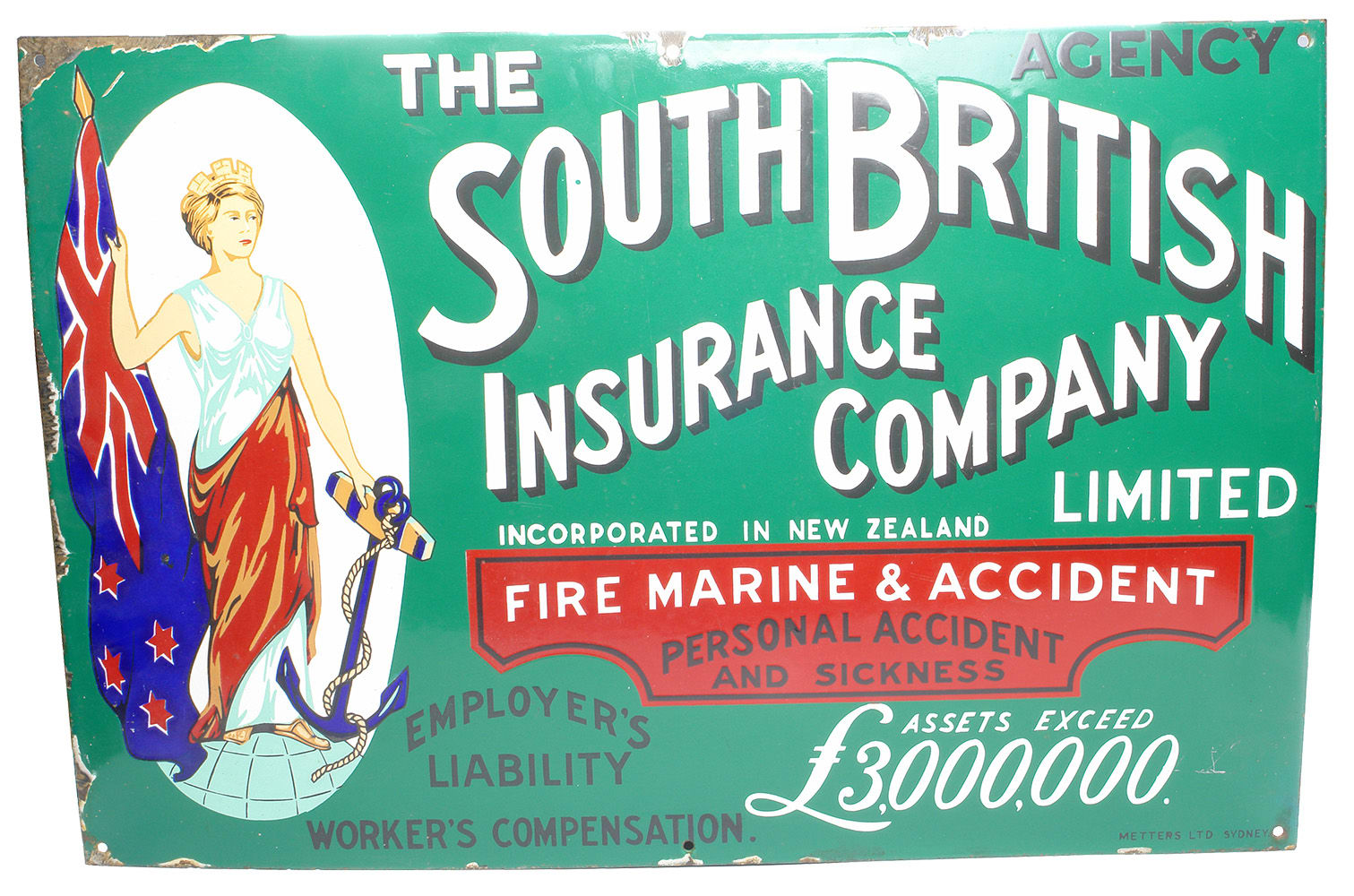 South British Insurance Company Enamel Sign