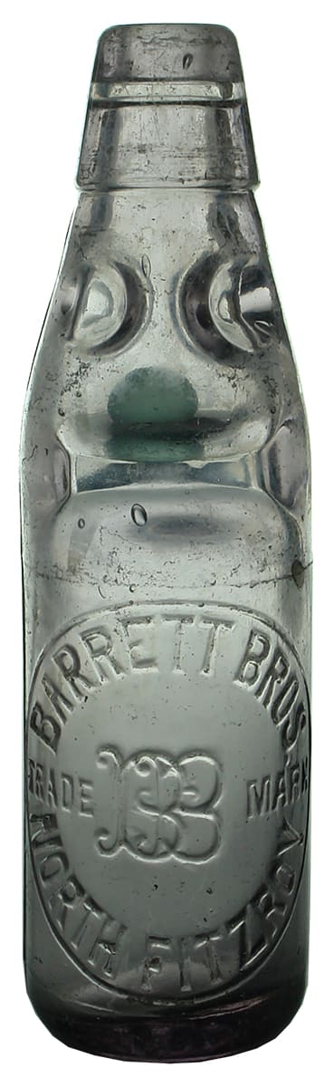 Barrett Bros North Fitzroy Soda Water Codd Bottle