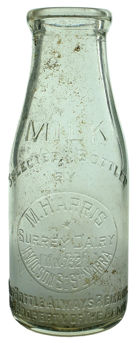 Harris Surrey Dairy South Yarra Pint Milk Bottle