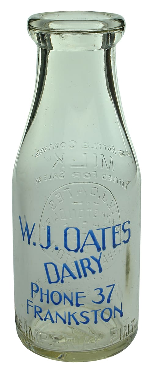 Oates Frankston Dairy Blue Print Milk Bottle