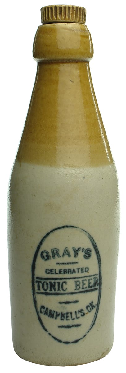 Gray's Campbells Creek Stoneware Ginger Beer Bottle