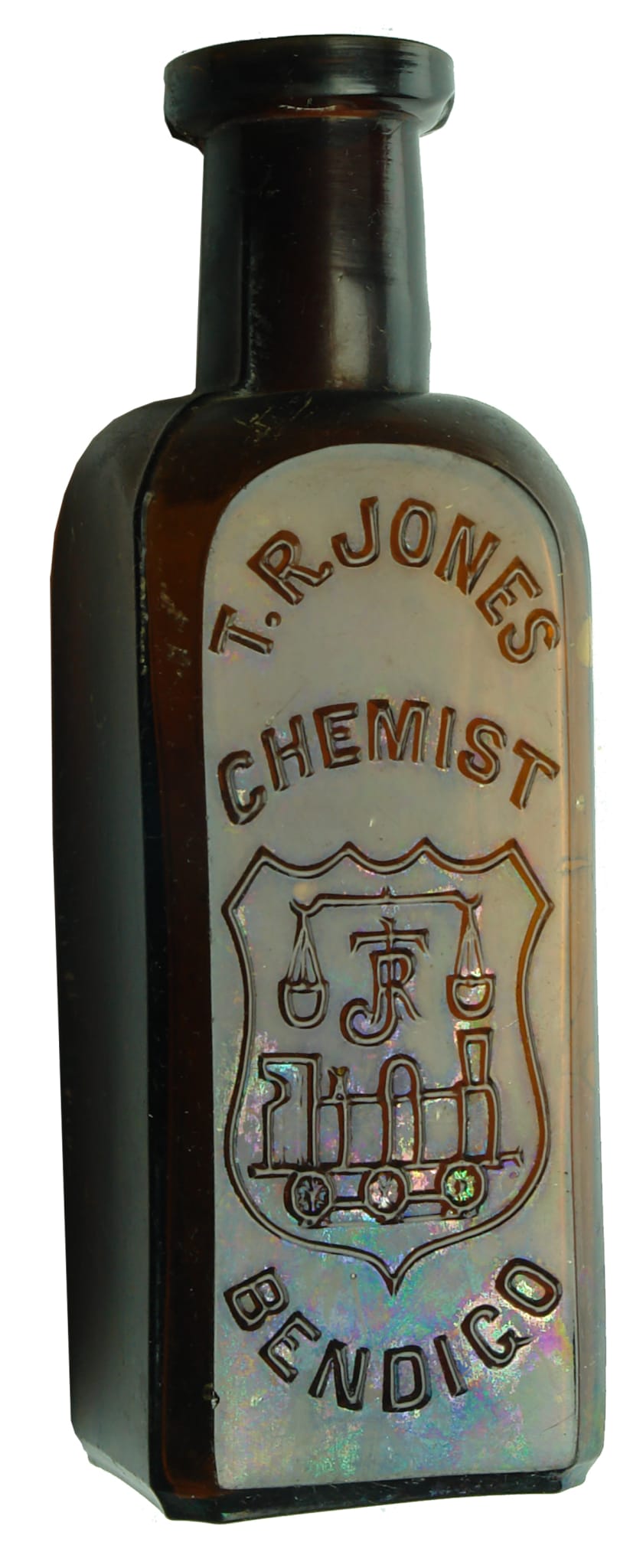 Jones Chemist Bendigo Amber Glass Medicine Bottle