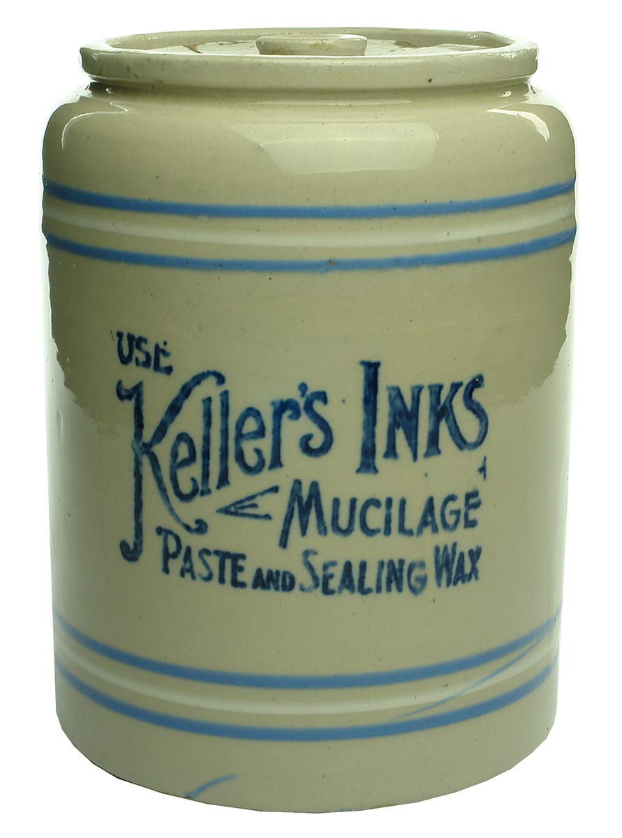 Keller's Inks Mucilage Sealing Wax Stoneware Jar