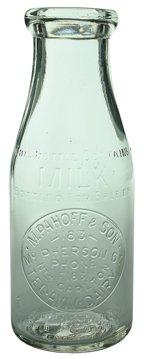 Pahoff Tel Aviv Dairy North Carlton Milk Bottle