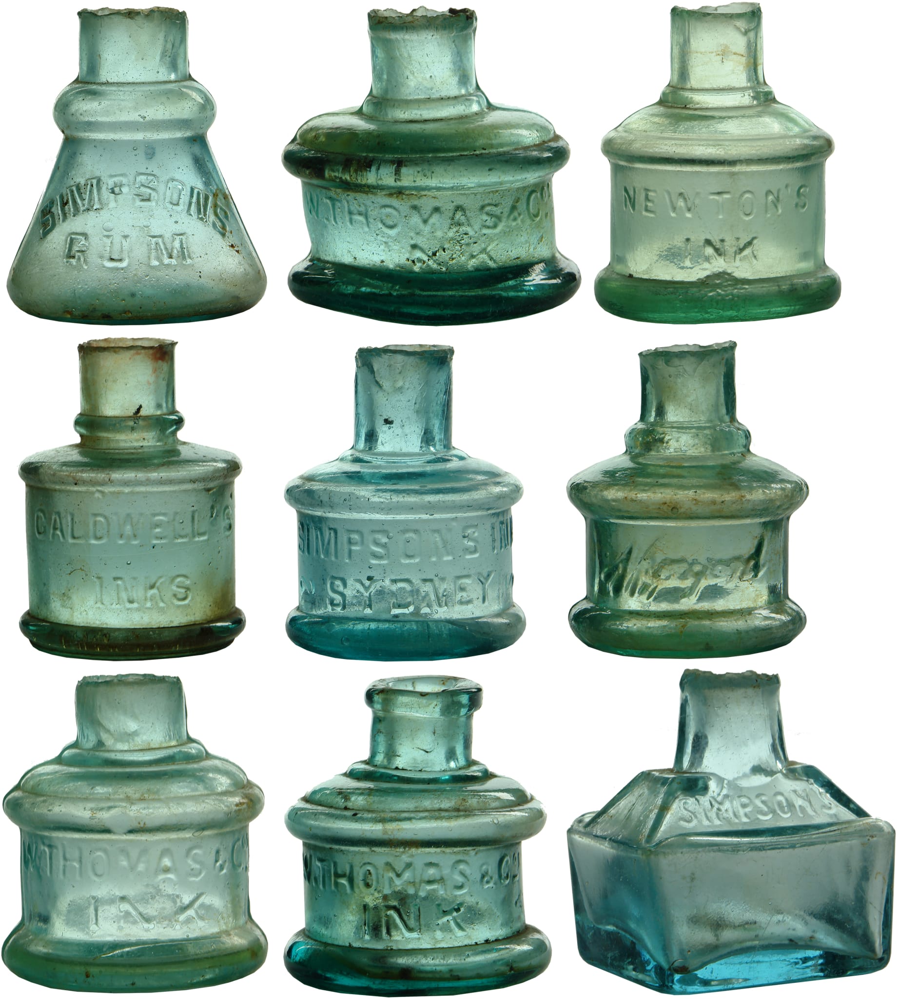 Collection Antique Glass Shear Lip Ink Bottles