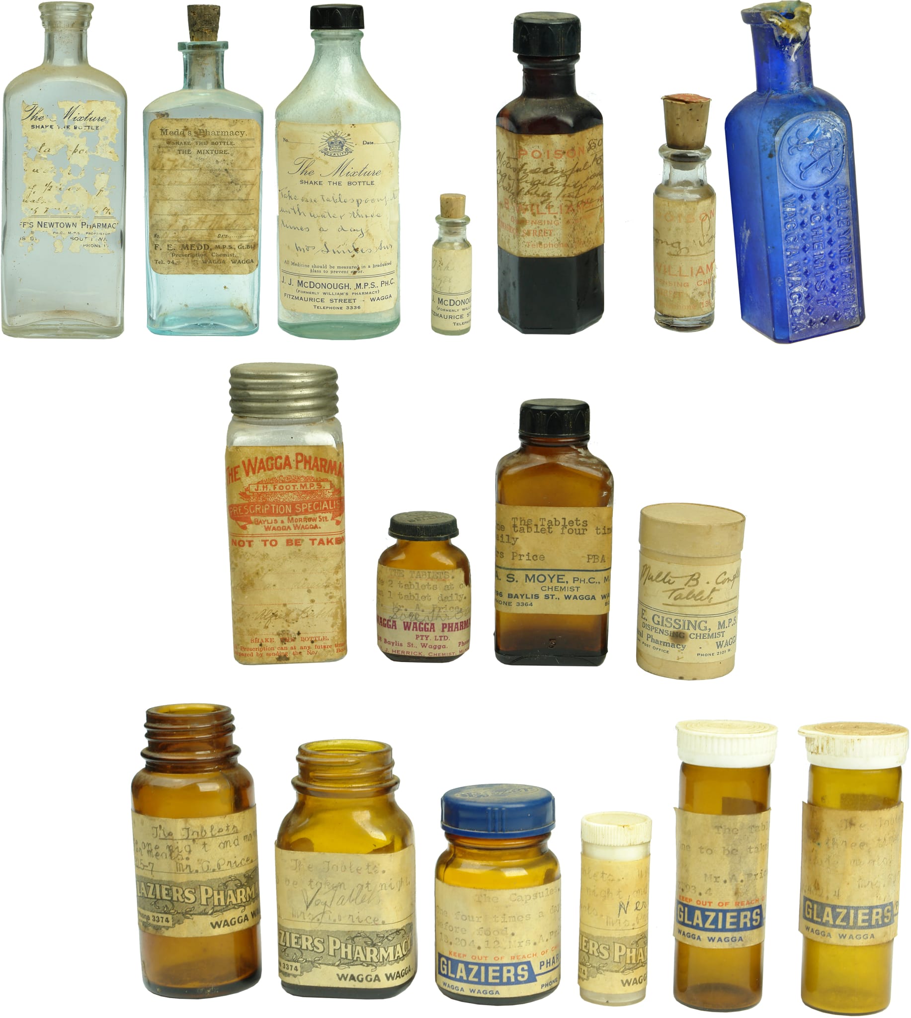 Labelled Wagga Chemist Bottles Jars