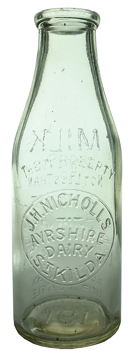 Nicholls Ayrshire Dairy St Kilda Quart Milk Bottle