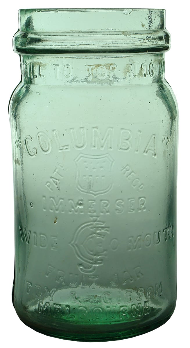 Columbia Fruit Jar Foy Gibson Melbourne