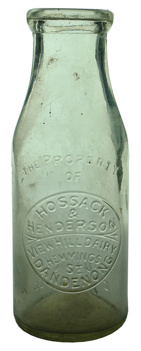 Hossack Henderson View Hill Dairy Dandenong Milk Bottle