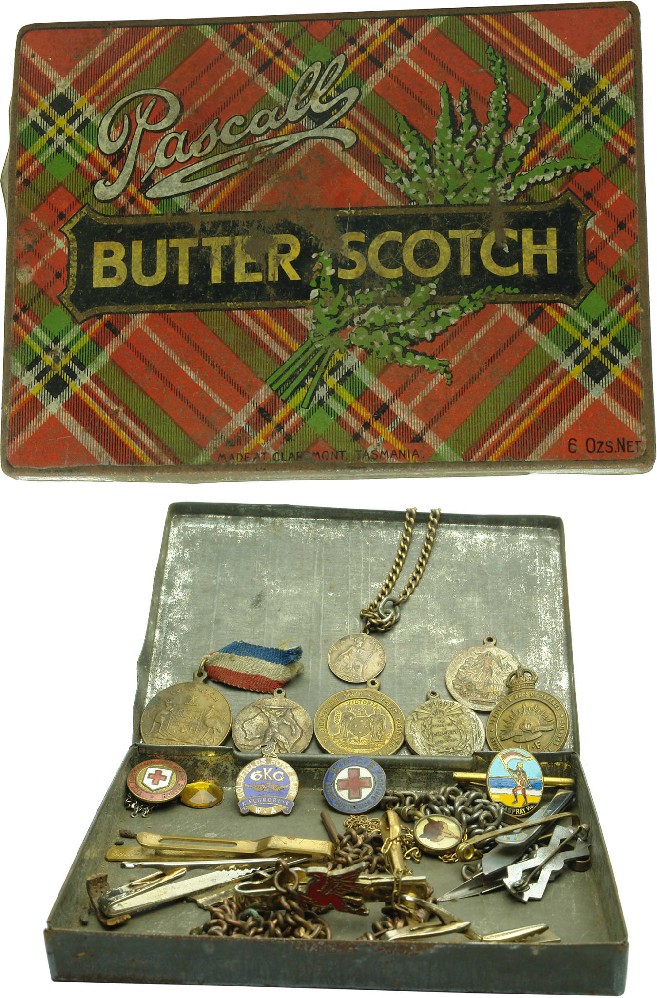 Pascall Butterscotch Tin Medals Medallions Pins
