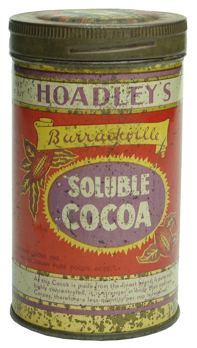 Hoadley's Barrackville Soluble Cocoa Melbourne Tin