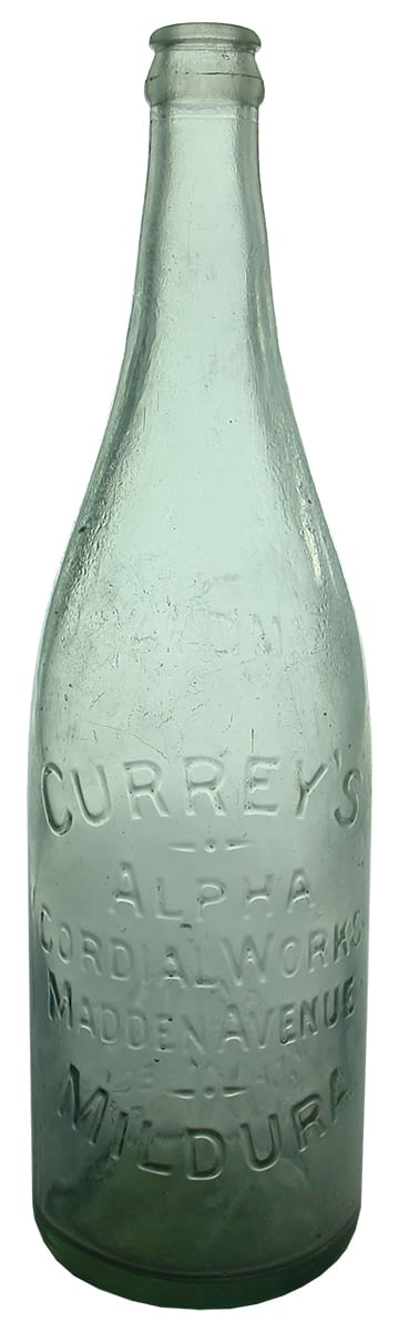 Curreys Alpha Cordial Works Mildura Crown Seal Bottle