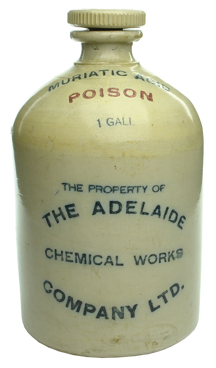Adelaide Chemical Works Muriatic Acid Poison Stoneware Demijohn