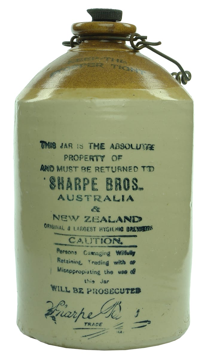 Sharpe Bros Australia New Zealand Printed Stoneware Demijohn