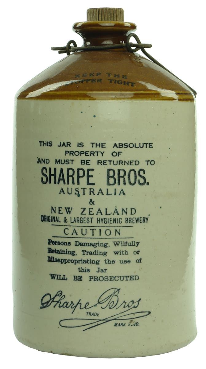 Sharpe Bros Australia New Zealand Printed Stoneware Demijohn