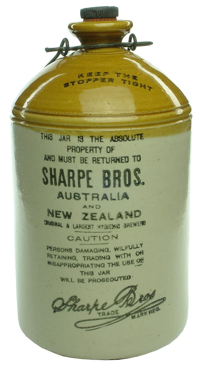 Sharpe Bros Australia New Zealand Printed Stoneware Demijohn