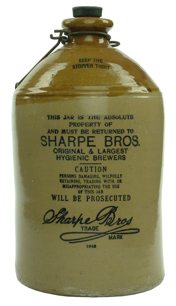 Sharpe Bros Australia New Zealand Printed Stoneware Demijohn