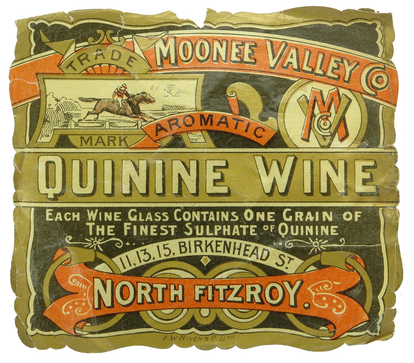 Moonee Valley Quinine Wine Antique Label