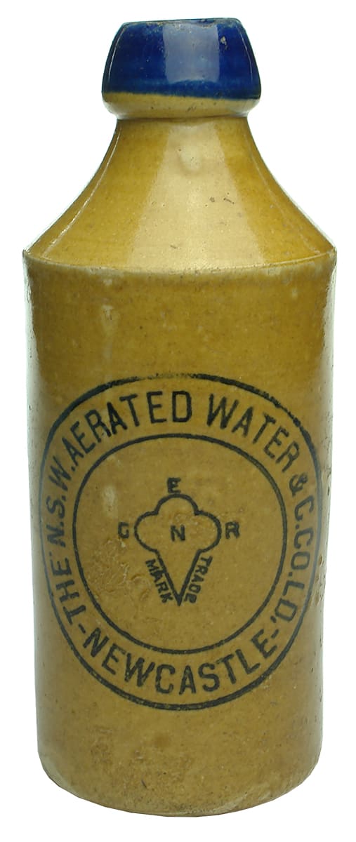 NSW Aerated Water Newcastle Blue Lip Ginger Beer Bottle