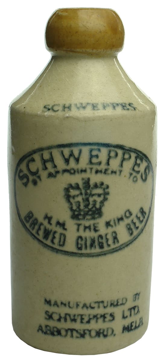 Schweppes Abbotsford Brewed Ginger Beer Stoneware Bottle