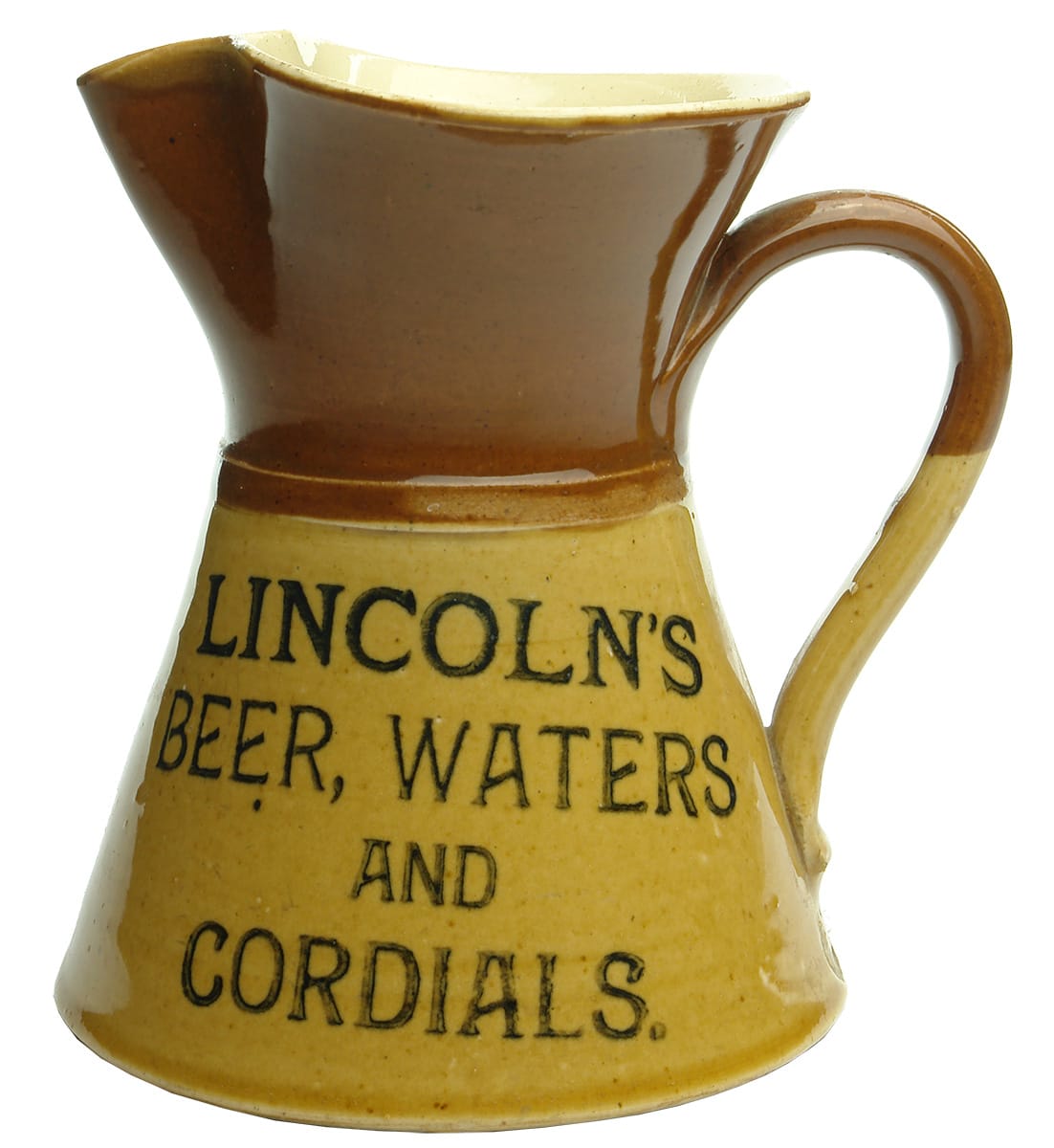 Lincolns Beer Waters Cordials Advertising Water Jug