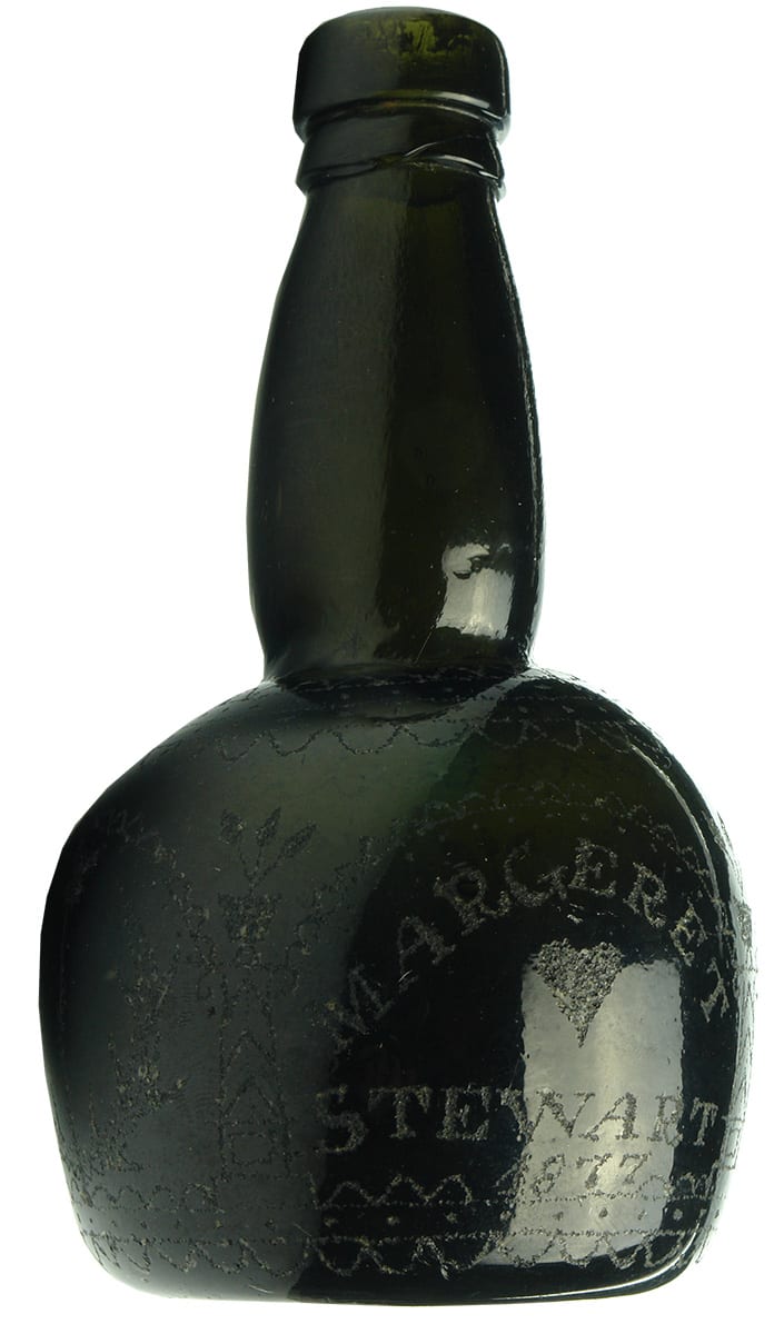 Antique Margaret Stewart 1877 Black Glass Bottle