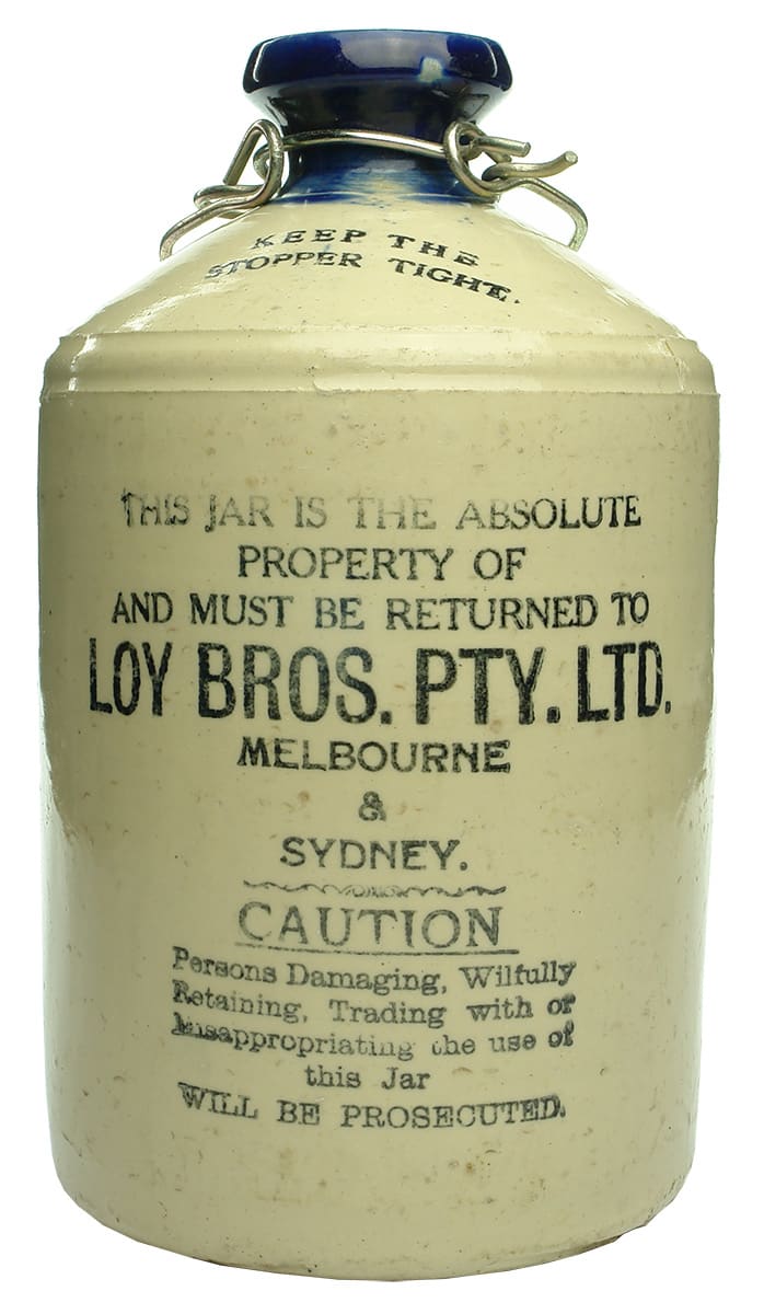 Loy Bros Melbourne Sydney Stoneware Demijohn