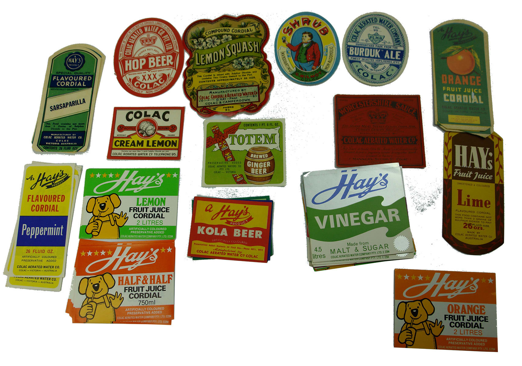 Old Colac Soft Drink Cordial Vinegar Sauce Labels