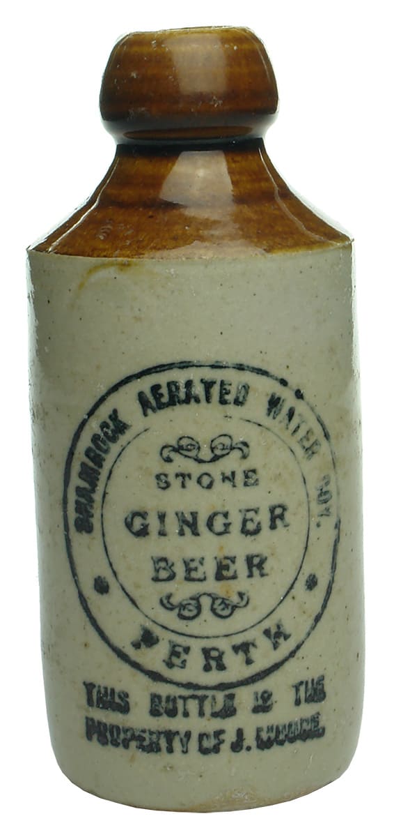 Shamrock Aerated Water Perth Stone Ginger Beer Bottle