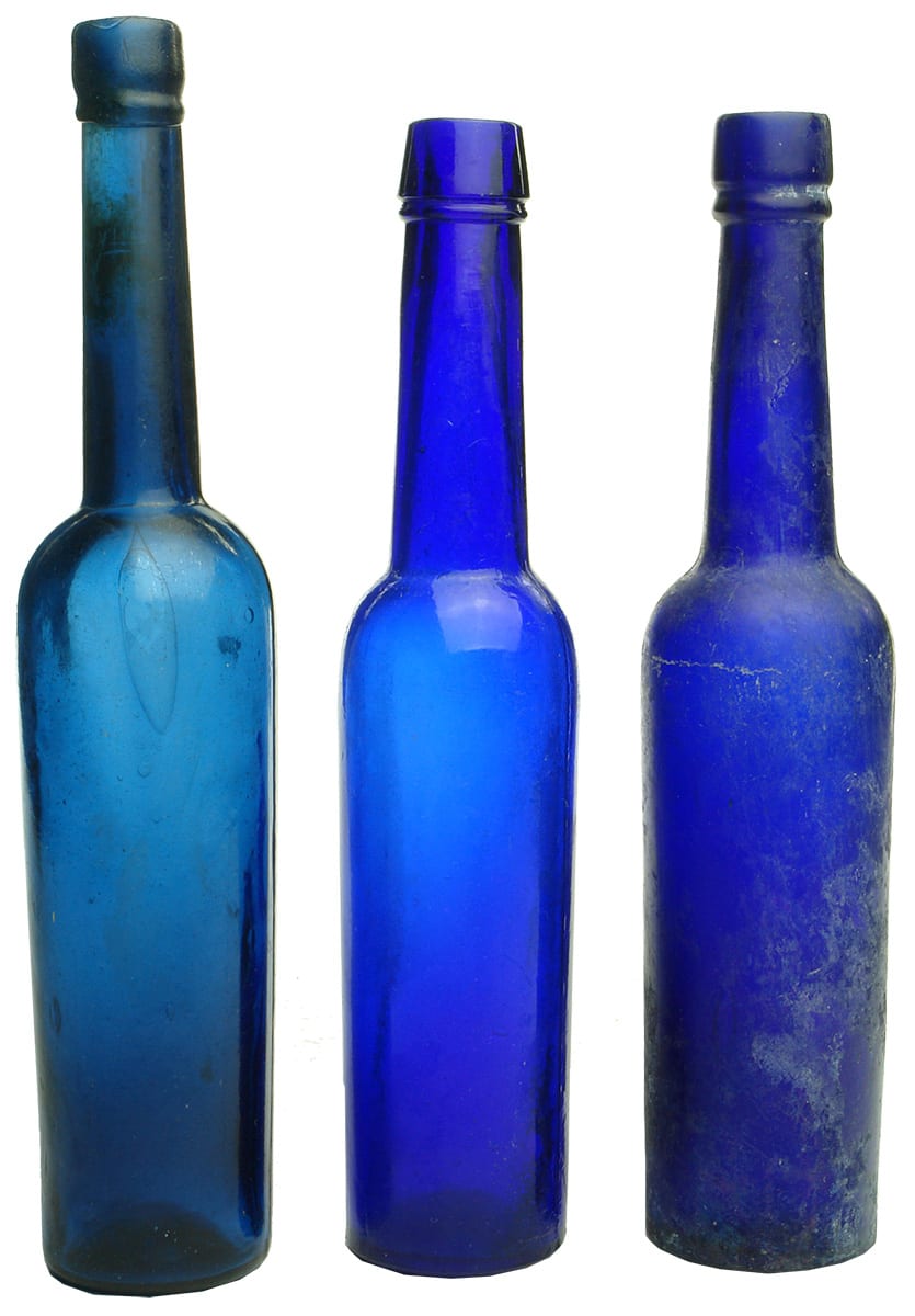 Old Antique Blue Castor Oil Bottles