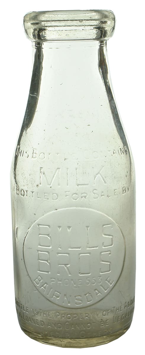 Bills Bros Bairnsdale Vintge Milk Bottle