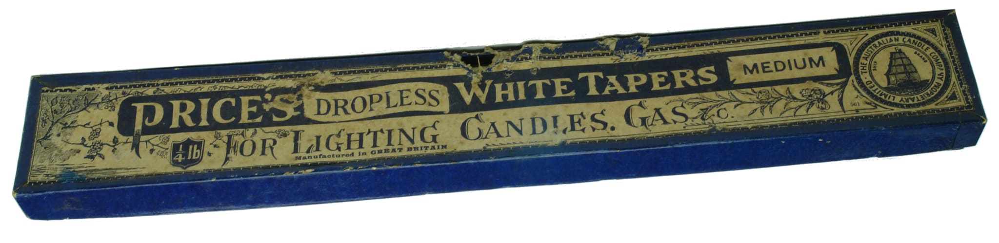 Price's Dropless White Tapers Box Antique