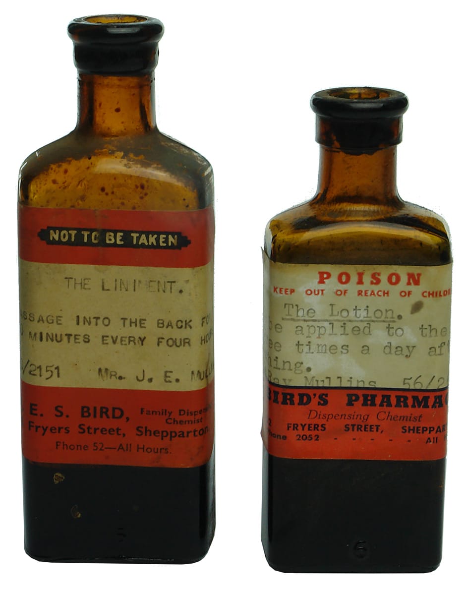 Bird's Pharmacy Shepparton Amber Poison Bottles