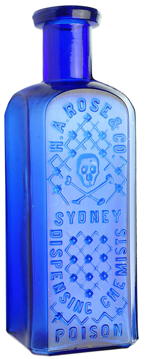 Rose Sydney Skull Crossbones Cobalt Blue Bottle