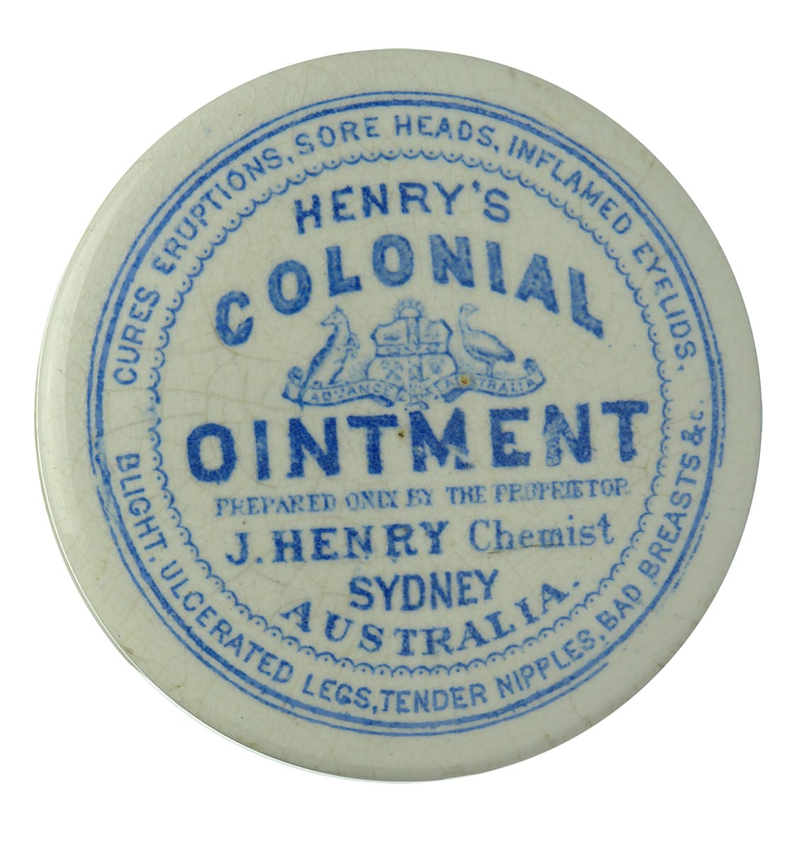 Henry's Colonial Ointment Antique Pot Lid