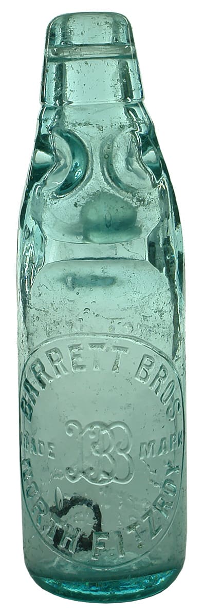 Barrett Bros North Fitzroy Soda Water Codd Marble Bottle