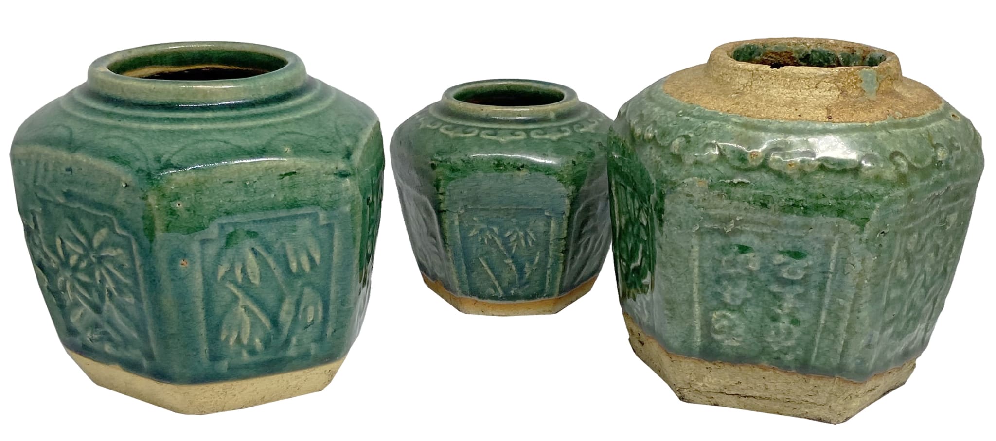 Hexagonal Green Chinese Ceramic Ginger Jars