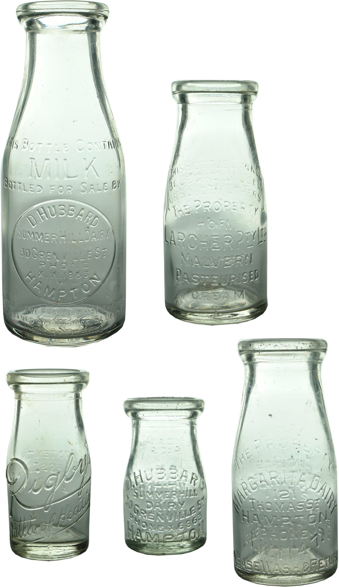 Old Vintage Wide Mouth Milk Bottles