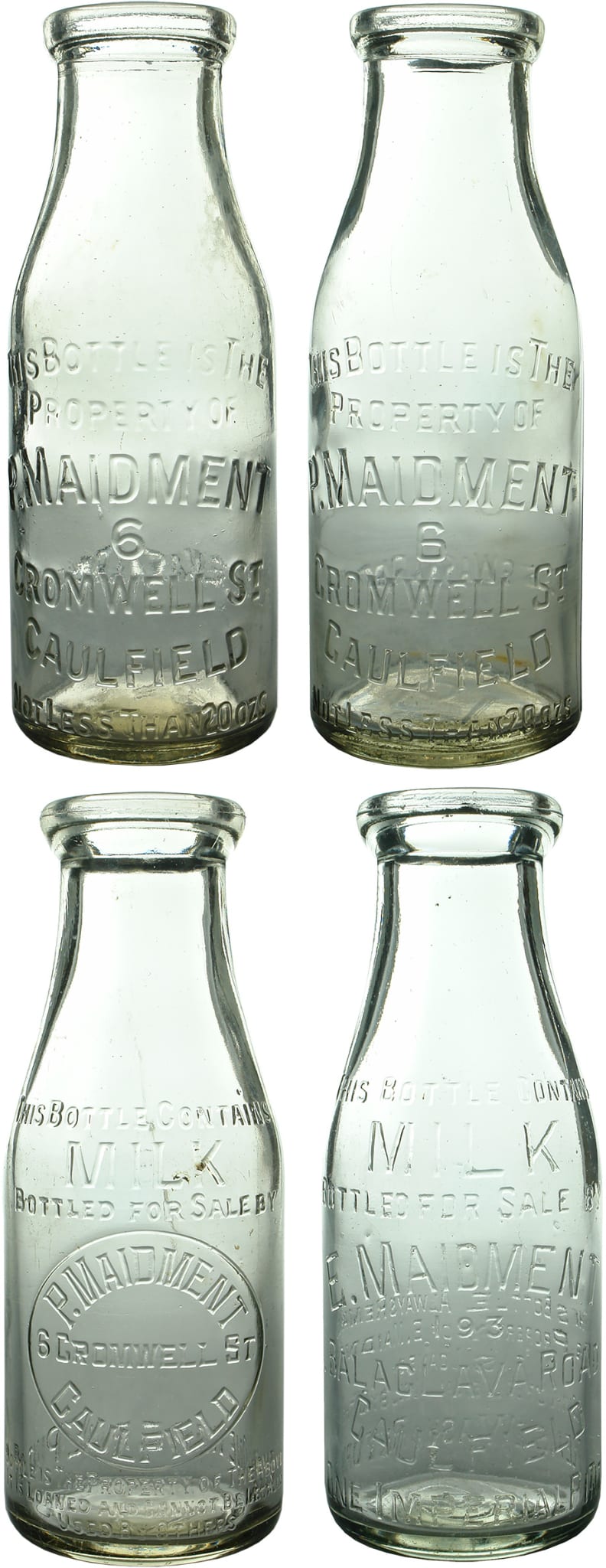 Old Vintage Wide Mouth Milk Bottles