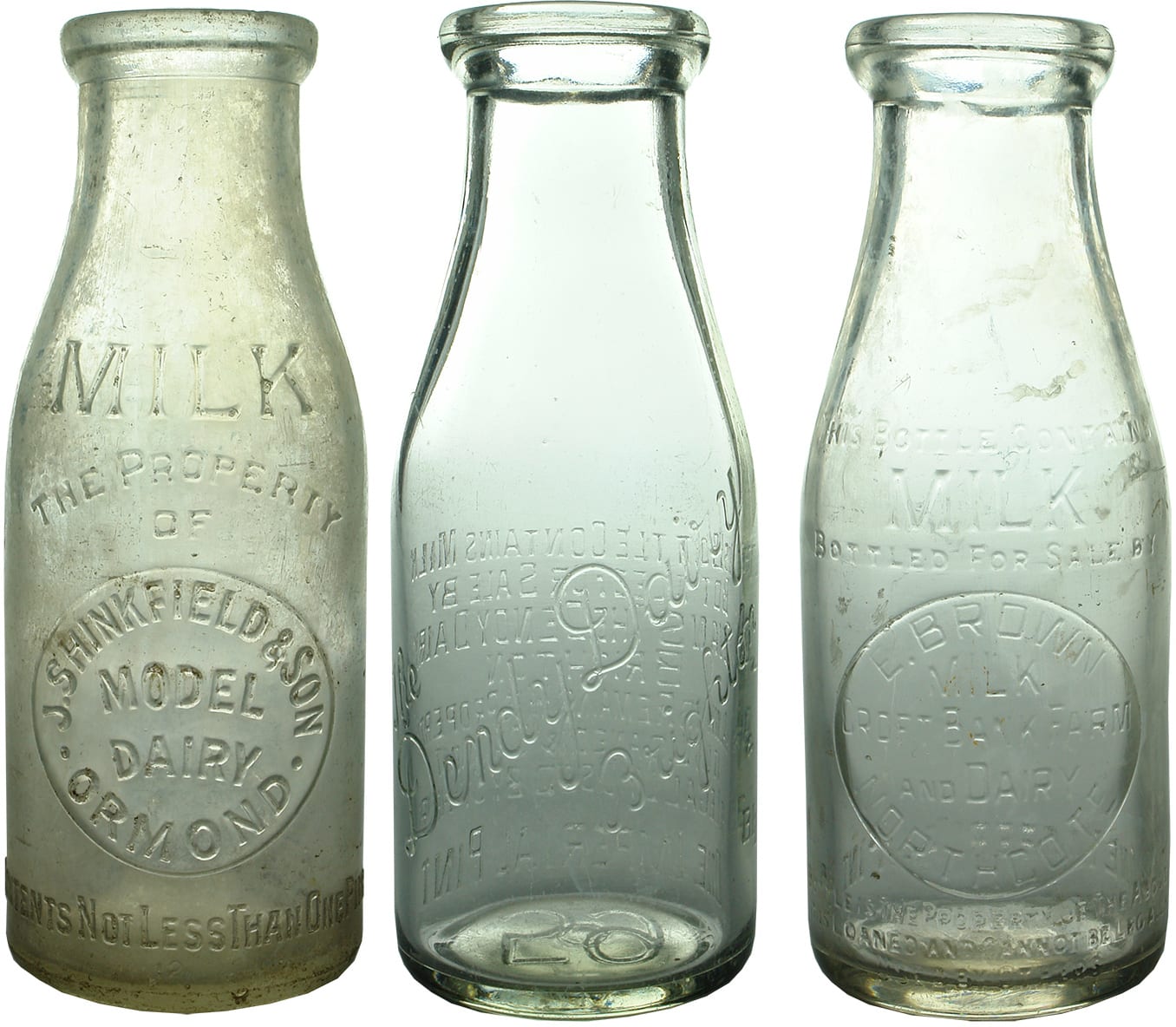 Old Vintage Wide Mouth Milk Bottles