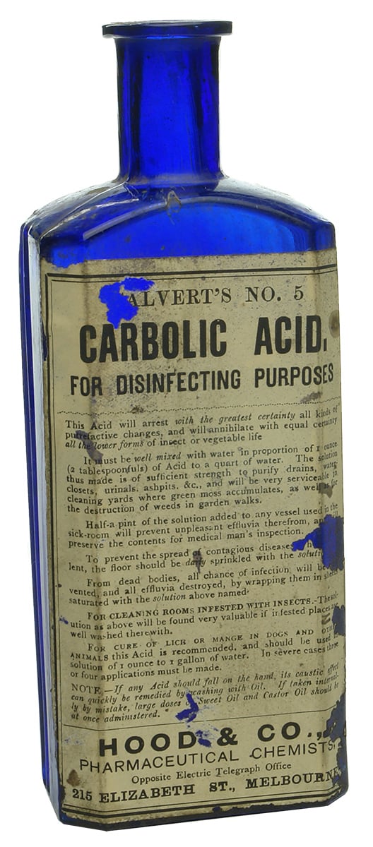 Blue Poison Botlte Hoods Carbolic Acid Label